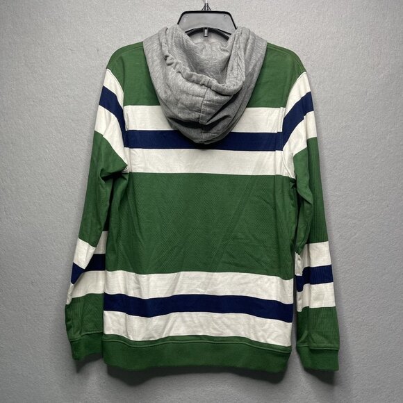 Stussy Green Striped Rugby Hoodie Shirt Medium - Picture 3 of 10